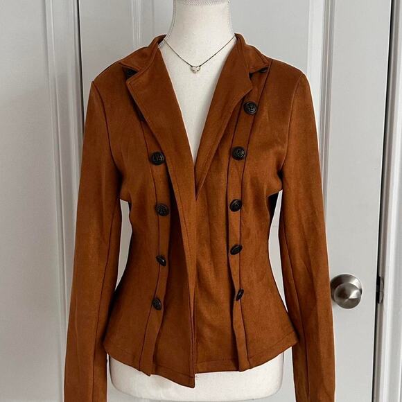 Chicme Vintage Button Detailed Suede Brown Jacket Perfect Fall Staples Size M - Picture 3 of 6
